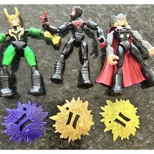 Set Of‎ 3 “Bend And Flex” Marvel Spiderman 6” Action Figures With Shields Loki